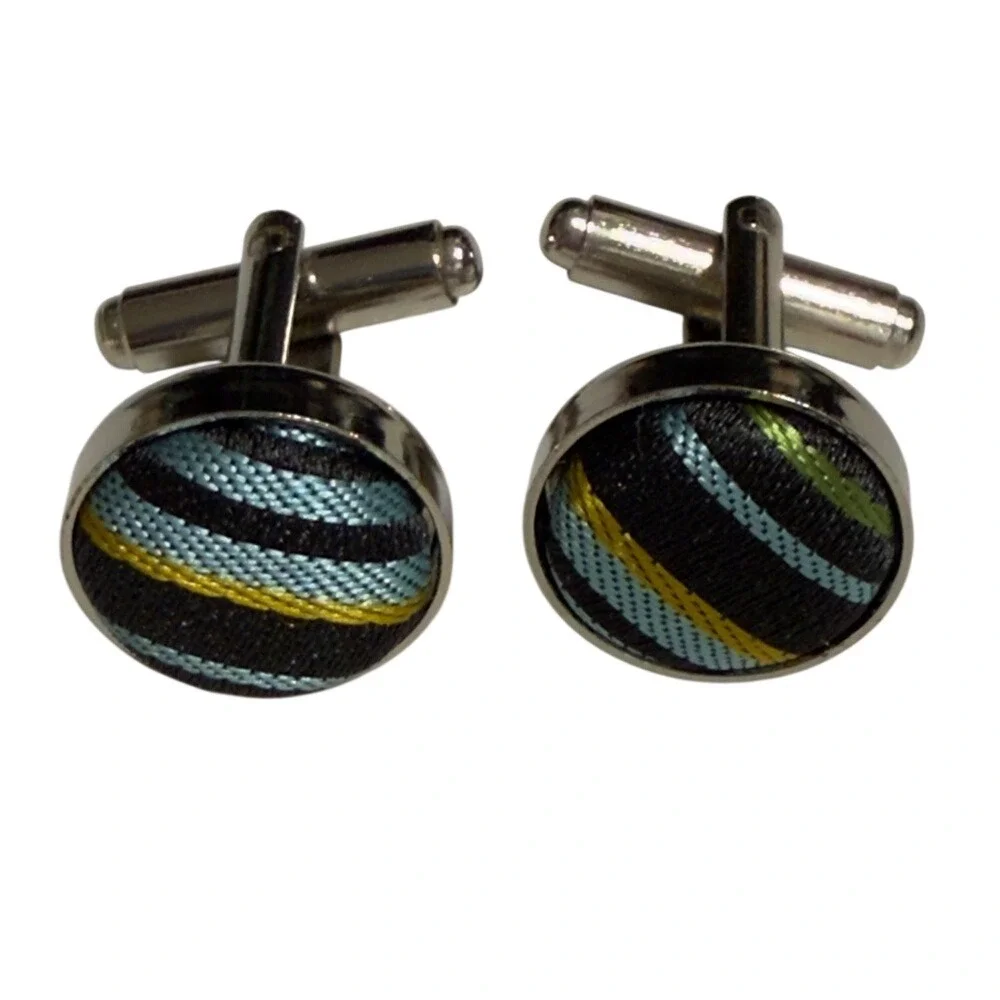 George Martin Blue & Black Striped‎ Tie & Cuff Link Set